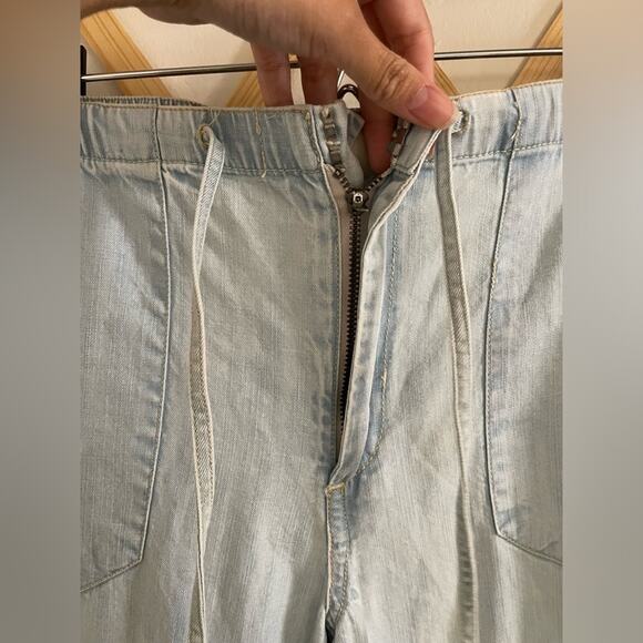 Free People Pants Women's Medium High Waisted Light Blue Joggers Ankle Ties - Picture 8 of 11